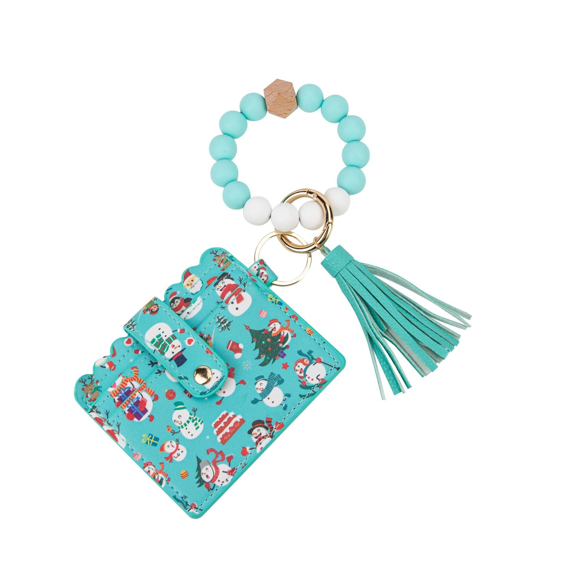 Wholesale Christmas Card Holder Silicone Beaded Wrist Keychain